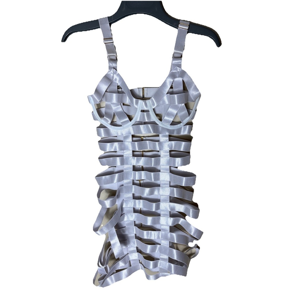 Women's Elastic White‎ Bandage Caged Scrappy Dress